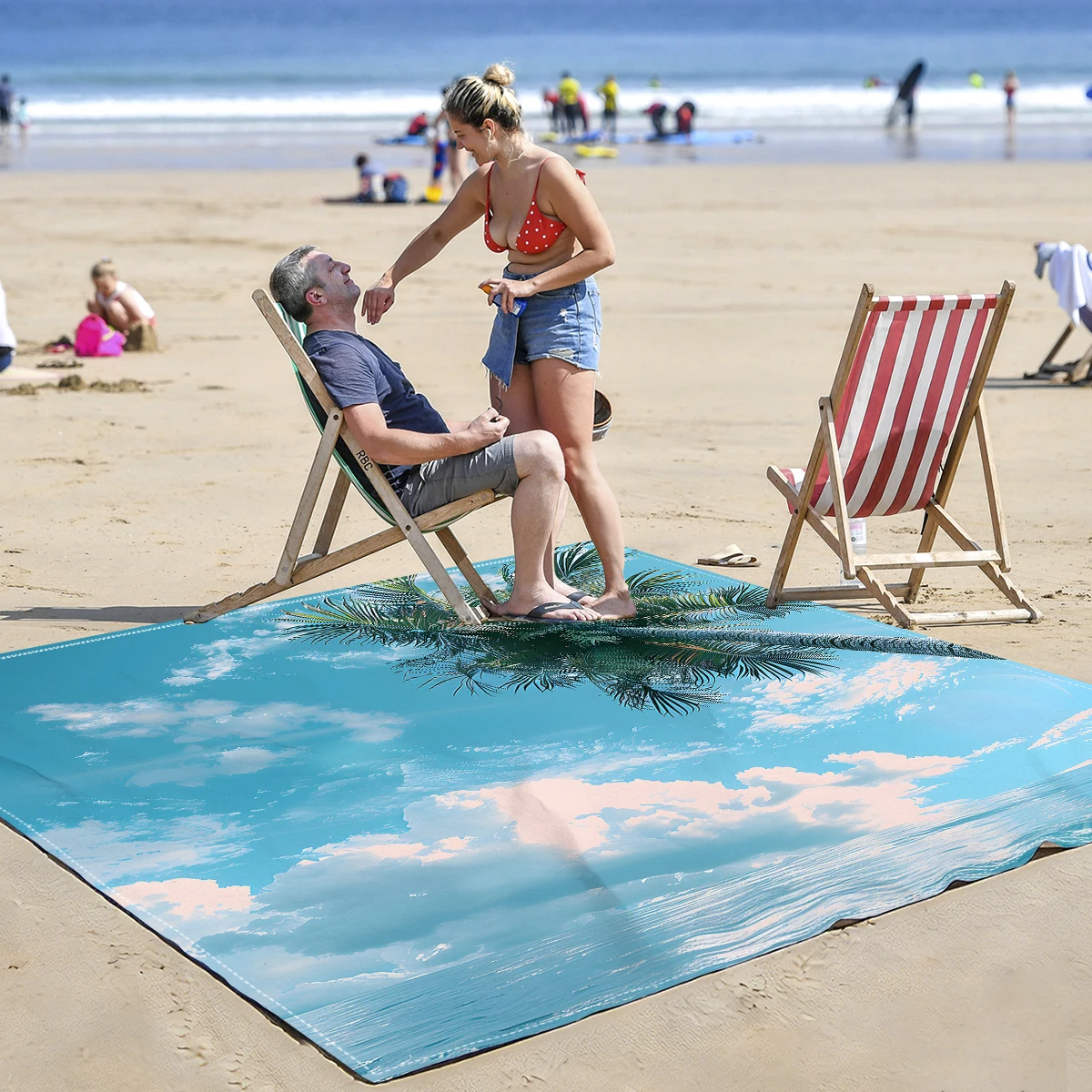 

Коврик для кемпинга с дизайном «Голубое небо, облака и кокосовые пальмы», 1 шт., водонепроницаемый и пескозащитный, с цифровой печатью, для пляжа, травы, пикника, подходит для кемпинга и пикников на открытом воздухе