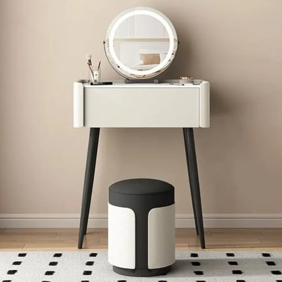 

Makeup Vanity Set, Slate Vanity Table, Microfiber Leather Vanity Desk, Narrow Dressing Table, Makeup Table with Rotatable Mirro