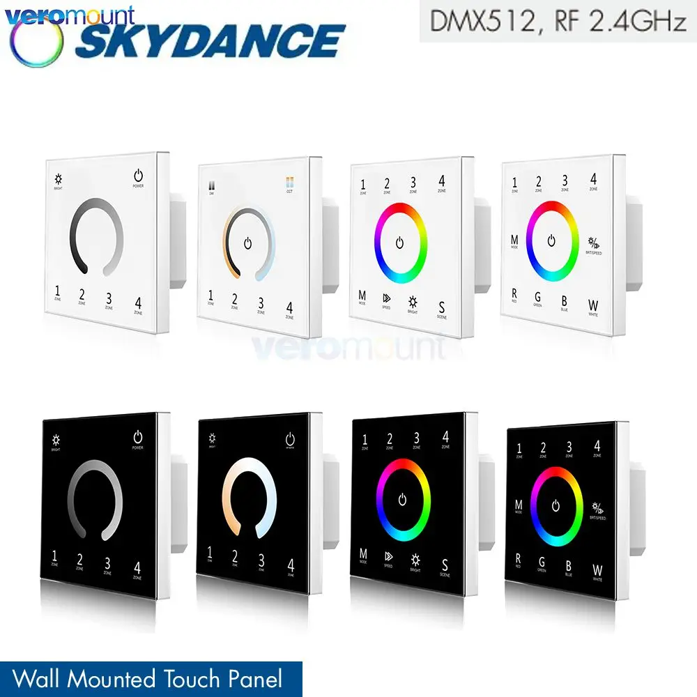 DMX512 Master Touch Panel Glass Wall Mounted RF 2.4G Controller Dimmer AC 220V 110V Single Color CCT RGB RGBW LED Strip Light