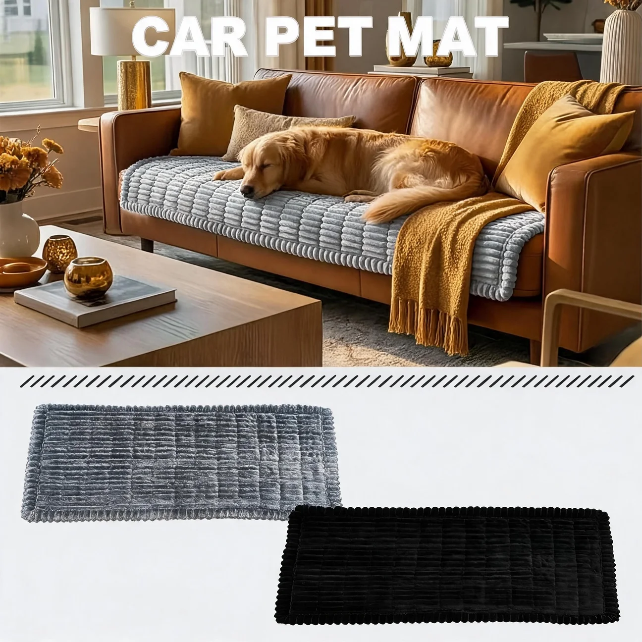 Dog Couch Cover Sofa Cover for Large Dogs Large Plaid Square Plush Cat Pets Mat Anti-Slip Dog Mat Carpet for Car Back Seat