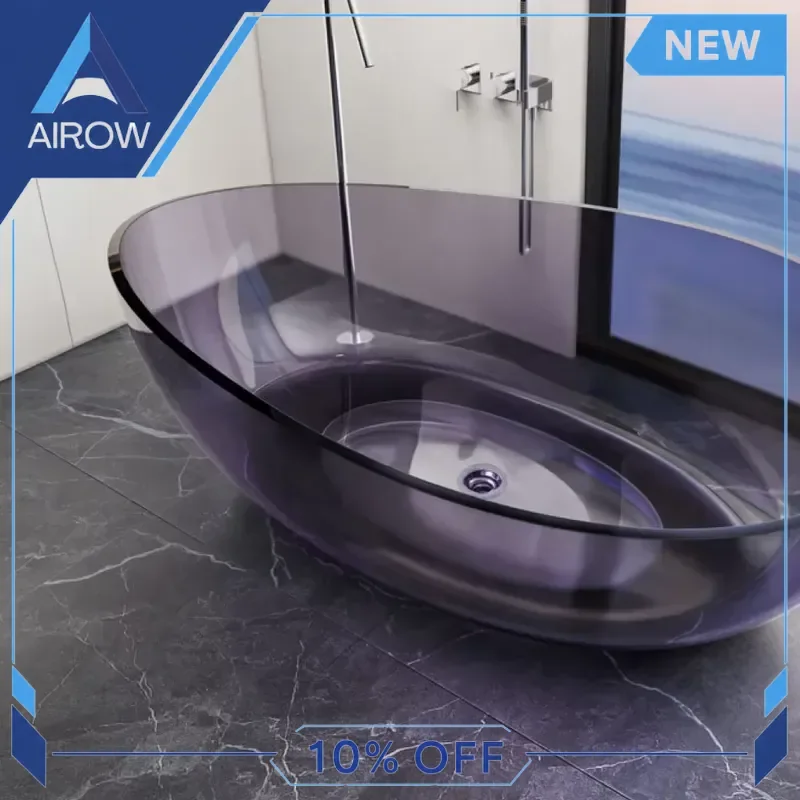 for Oval Resin Bathtub Freestanding Soaking Tub Modern Art Stone Bath Tub Transparent Polished Hotel Bathroom Luxury Decor