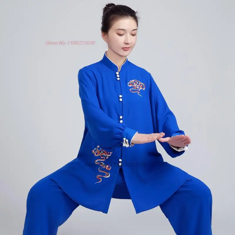 2025 الكونغ فو تاي تشي فنون الدفاع عن النفس التقليدية تايجيكوان التدريب ممارسة الووشو دعوى زهرة التطريز القمم + فستان أطفال مع سروال داخلي