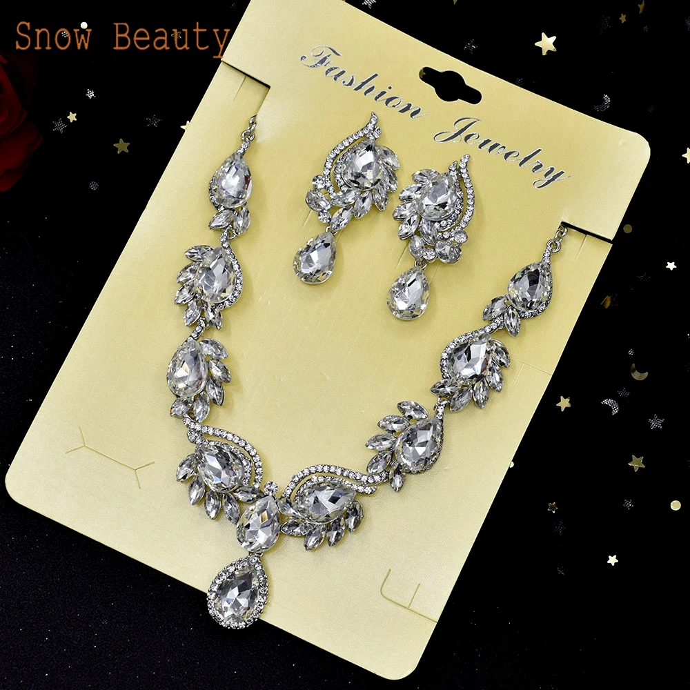 C20 Vintage Necklace Earring Jewelry Set for Women Wedding Party Gift Romantic Female Bride Jewelry Festival Gift Travel Set