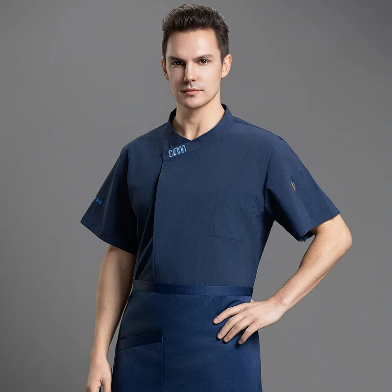 Summer Breathable Short Sleeve Chef Uniform Work Uniform Embroidery Name Print Logo Shirt Catering Jacket Kitchen Clothes