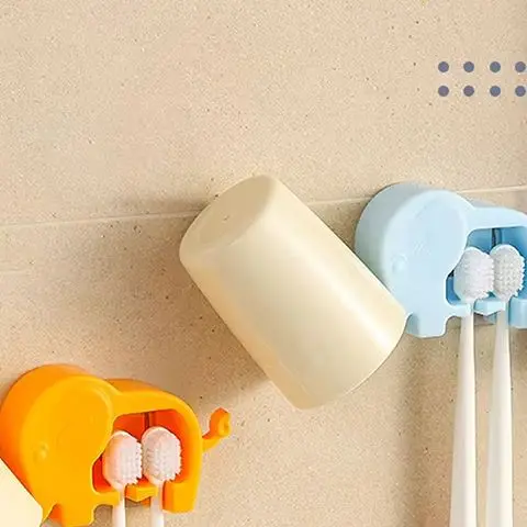 

Cartoon Elephant Toothbrush Rack Storage Rack Punch-free Mouthwash Cup Toothbrush Cup Wall-mounted Storage Rack