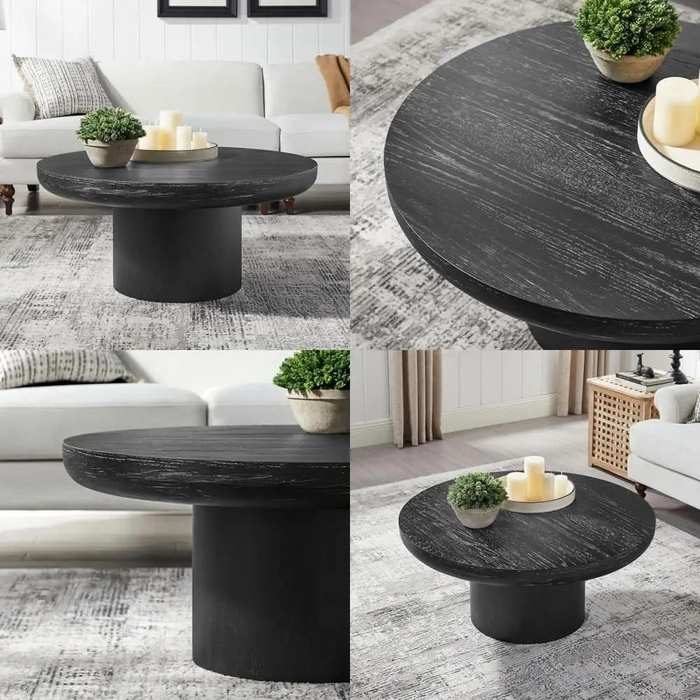 

Modern Wood Drum Coffee Table with Cylindrical Base, 35.98 Round Accent Table for Living Room