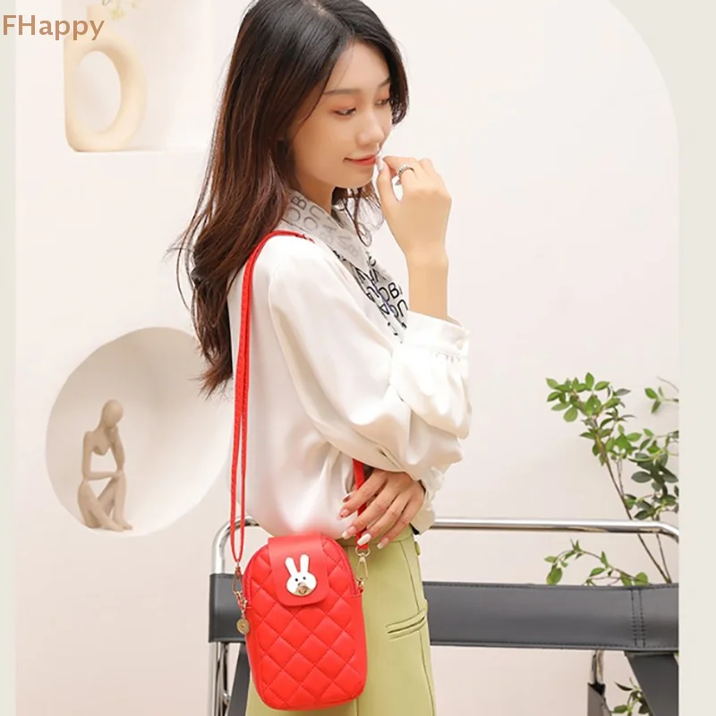 

Cute Rabbit Crossbody Bag Classic Diamond PU Leather Handbag Mini Women's Phone Bag Shoulder Bag