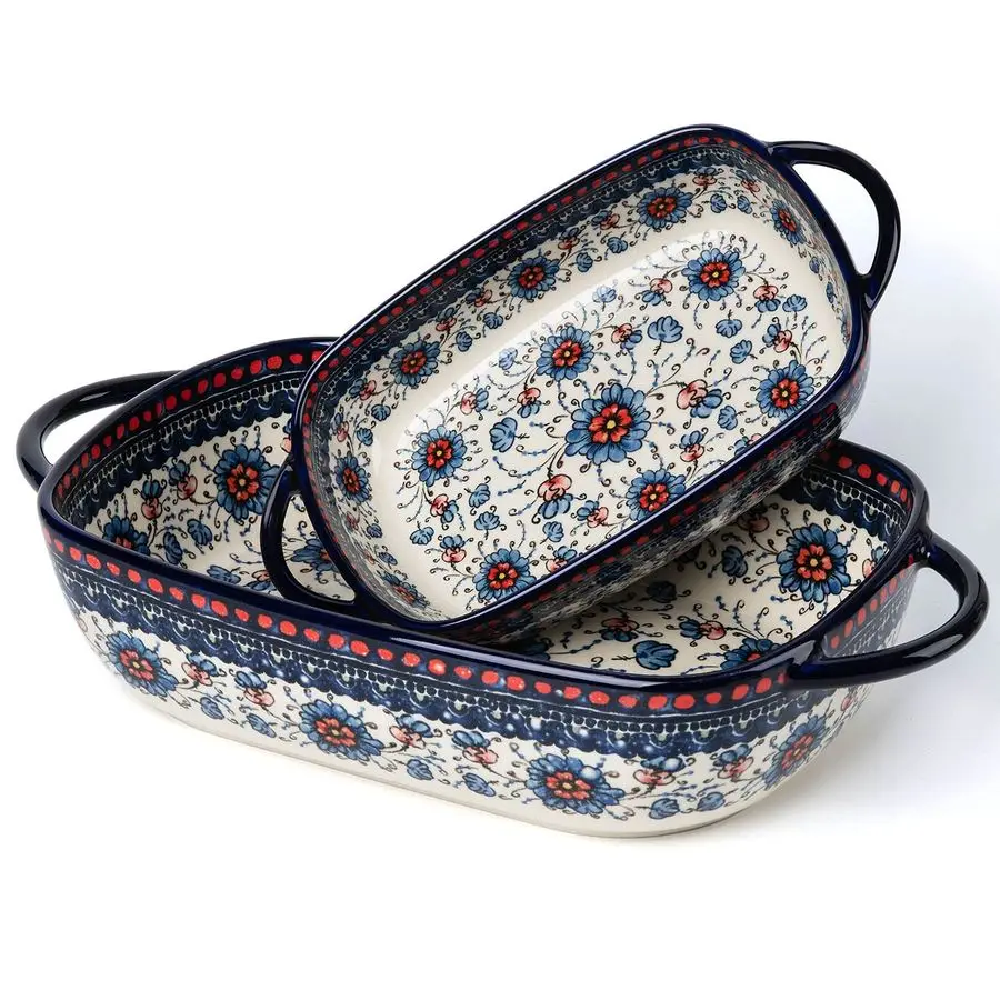 

Dish Ceramic Baking Pan Blue Casserole Dish Rectangular Baking Set 2pcs Bakeware Sets Single Serving Size Lasagna Pan Baking Dis