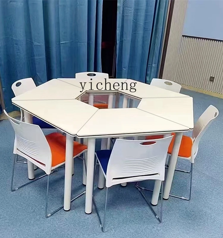 RWJ Hexagonal Training Table and Chair Combination Hexagonal Experiment Smart Classroom Student Splicing Table