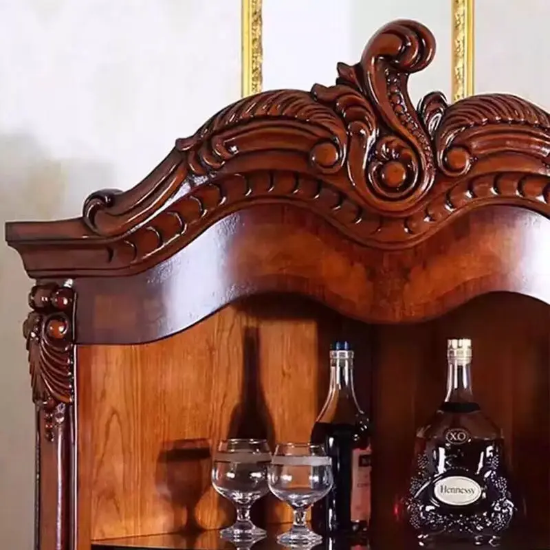 خزانة زاوية من الخشب الصلب الأمريكي، غرفة معيشة مثلثة، باب زجاجي منحني عتيق، النبيذ الأوروبي #6