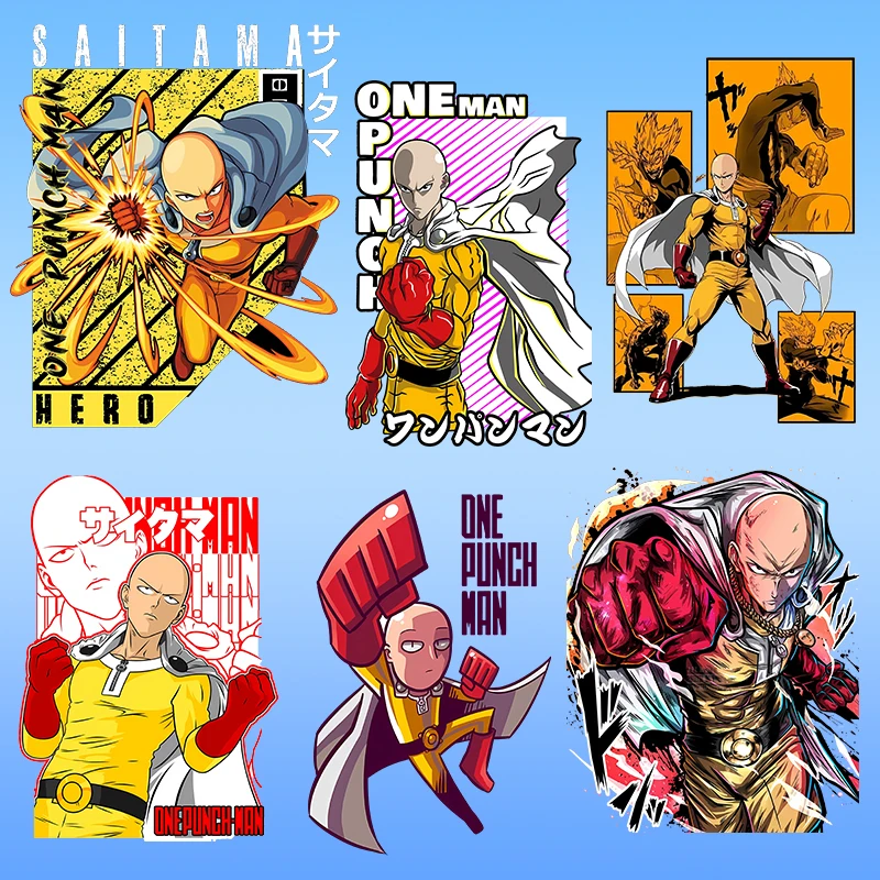 One Punch Man Serie Wärmeübertragungsaufkleber Cartoon Bügelbilder Heiße Anime-Shirts DIY Dekoration Applikation Lustiges Geburtstagsgeschenk