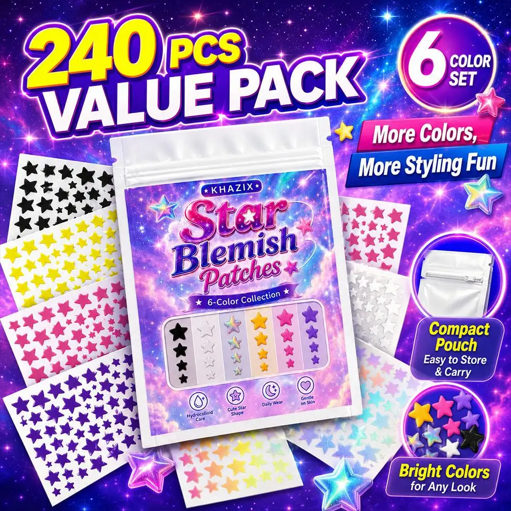 240Pcs Star Pimple Patches Hydrocolloid Acne Cover Cute Colorful Star Blemish Patches Gentle Face Skin Care Stickers