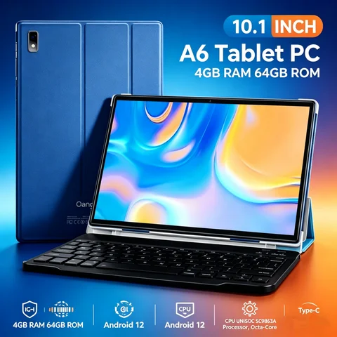 10.1 INCH T10 Android 12 A6 Tablet PC 4GB RAM 64GB ROM CPU UNISOC SC9863A Processor, Octa-Core Cortex-A53 Type-C