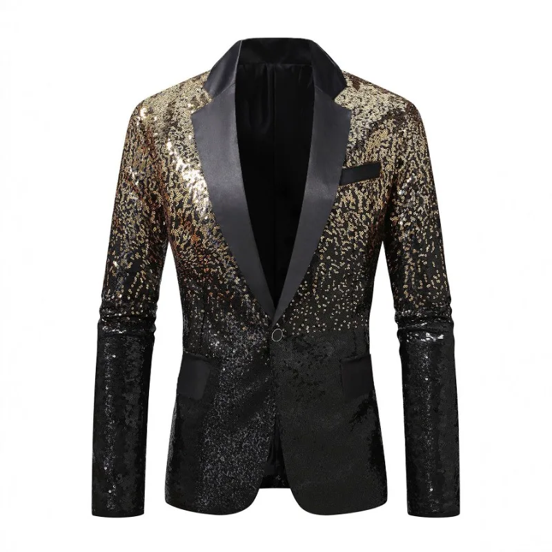 New Men's Gradient Sequin Stage Show Performance Dress Colorful Suit Top Nightclub Suit Jacket