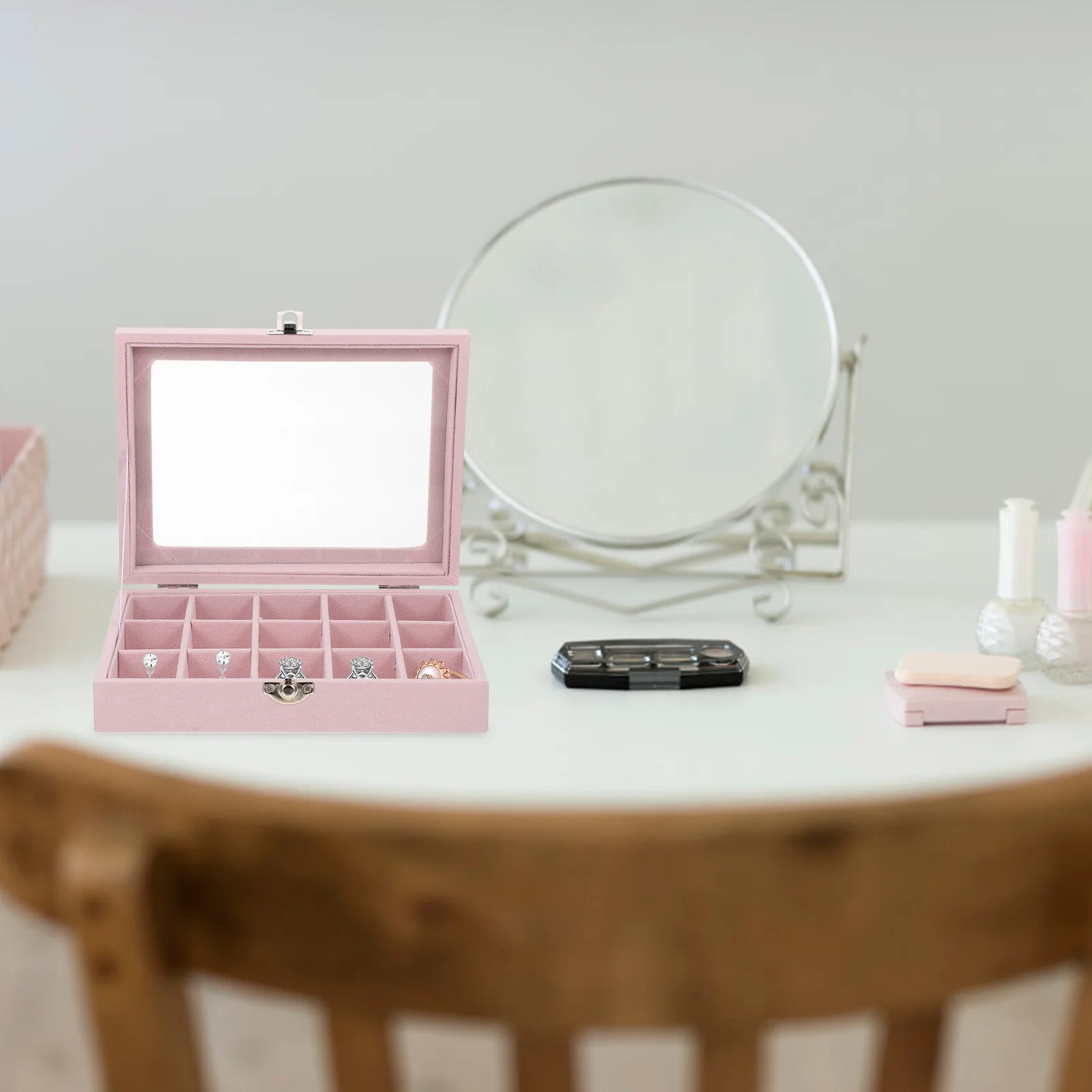 

1Pcs Jewelry Organizer Multi-Compartment Storage Case Earring Ring Storage Box Transparent Lid Suitable for Home Party Use