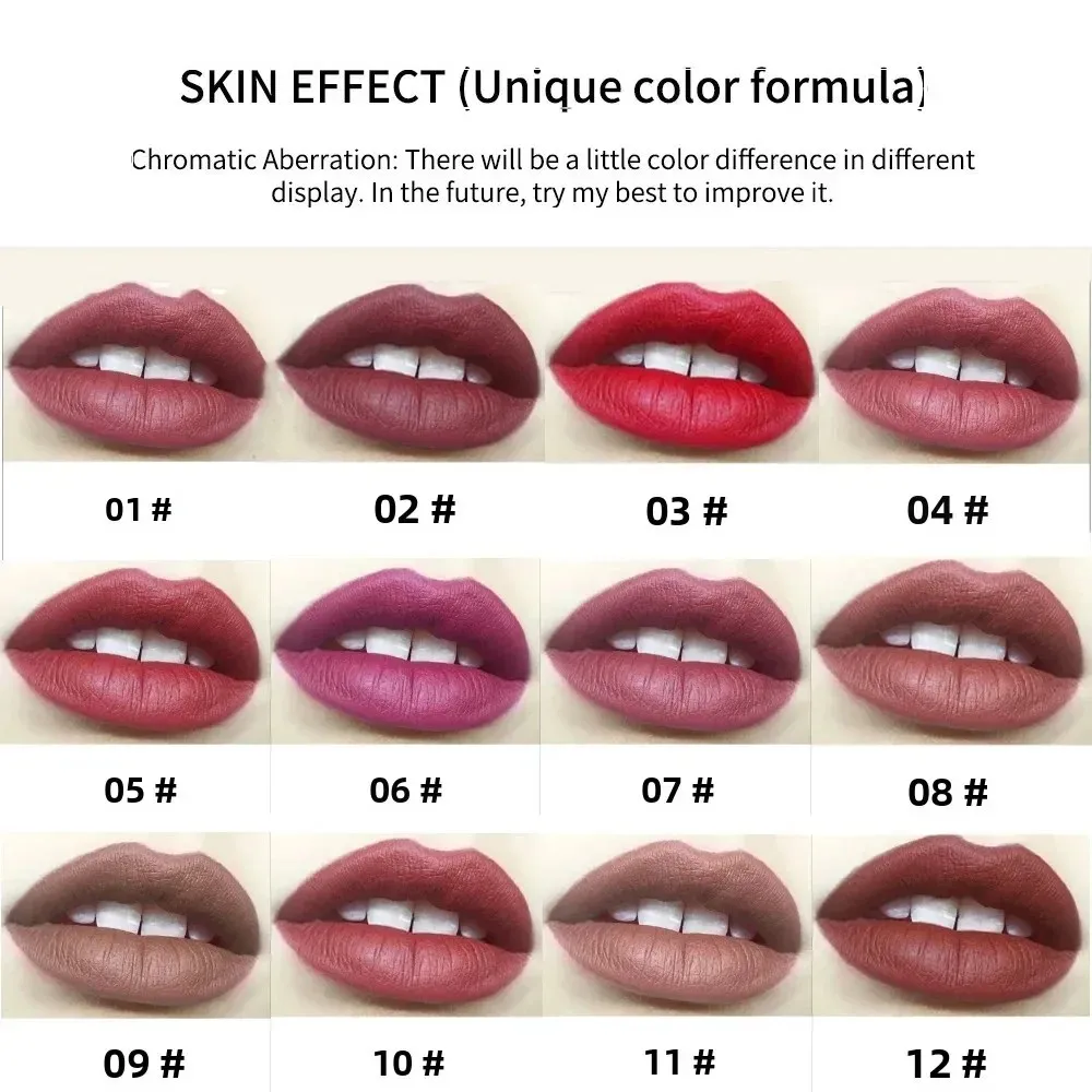 12-kleuren matte liplinerset, premium waterdichte gladde lippotloden, langdurige naaktvoering lippenstift voor het definiëren en vullen van lippen