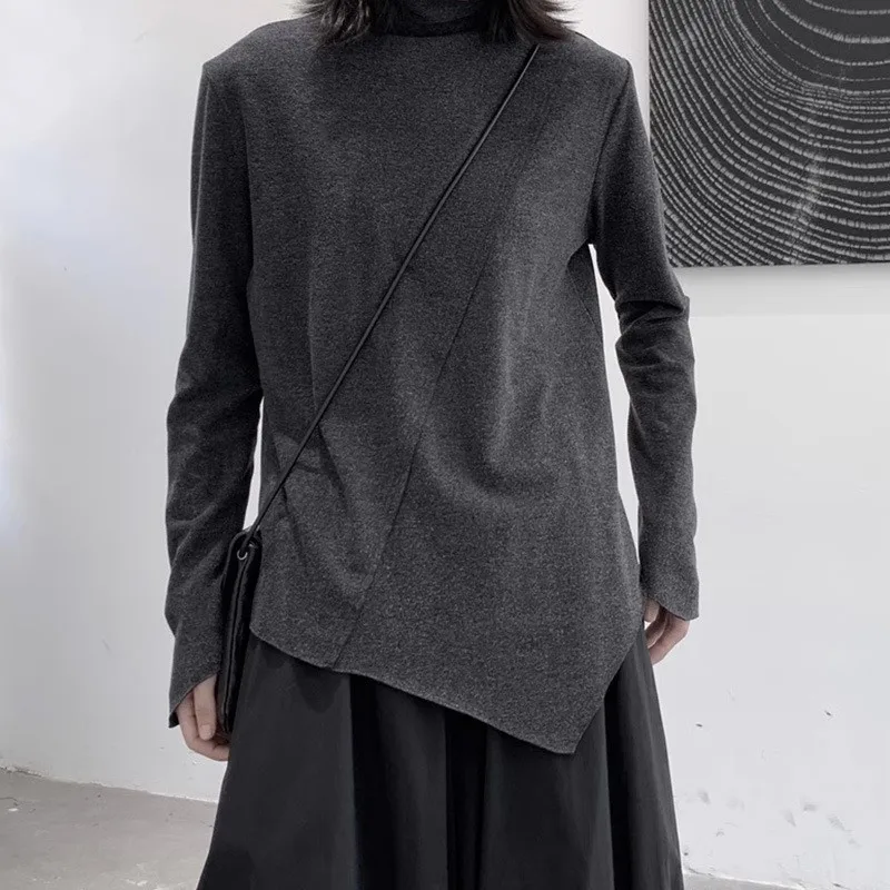 

Johnature однотонная рубашка нестандартной формы с длинными рукавами и водолазкой, новый повседневный простой топ на осень-зиму