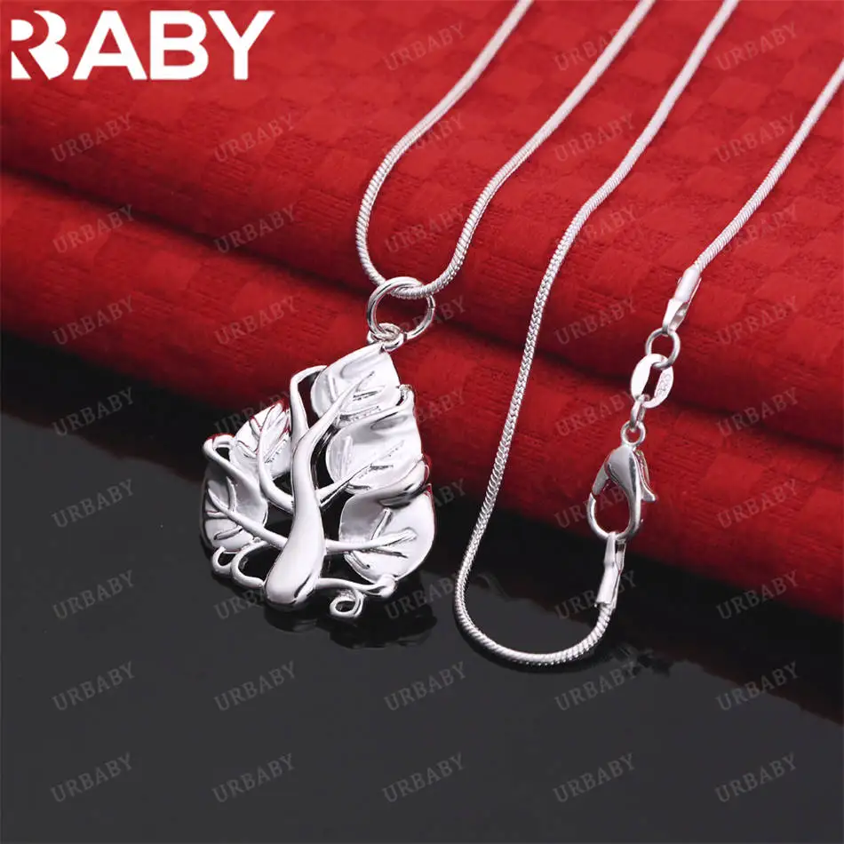 

URBABY 40-75cm 925 Sterling Silver Leaves Pendant Necklace For Women Men Charm Trend Birthday Gifts Fashion Party
