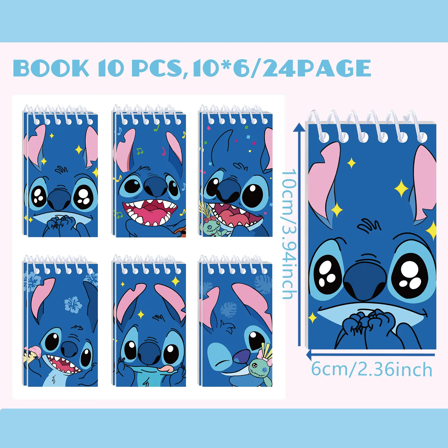 

10/12pcs New Stitch Notebook Cartoon Theme Creative Portable Notebook Blue Pink Stationery School Supplies Kawaii Gift