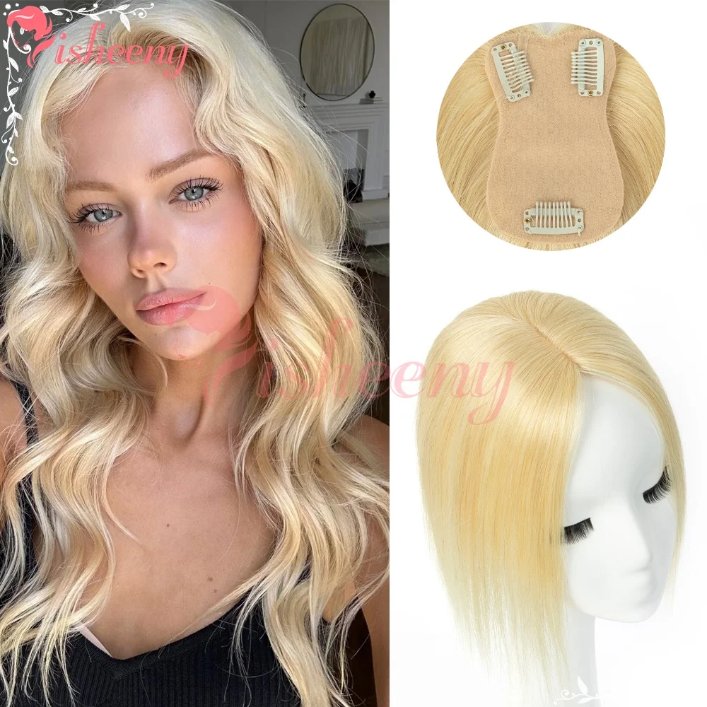 Isheeny Hair Toppers 7*11cm 10 Inch 25cm 30g Real Human Hair Clip In Hair Pieces For Women Thin Hair Cover Gray Hair