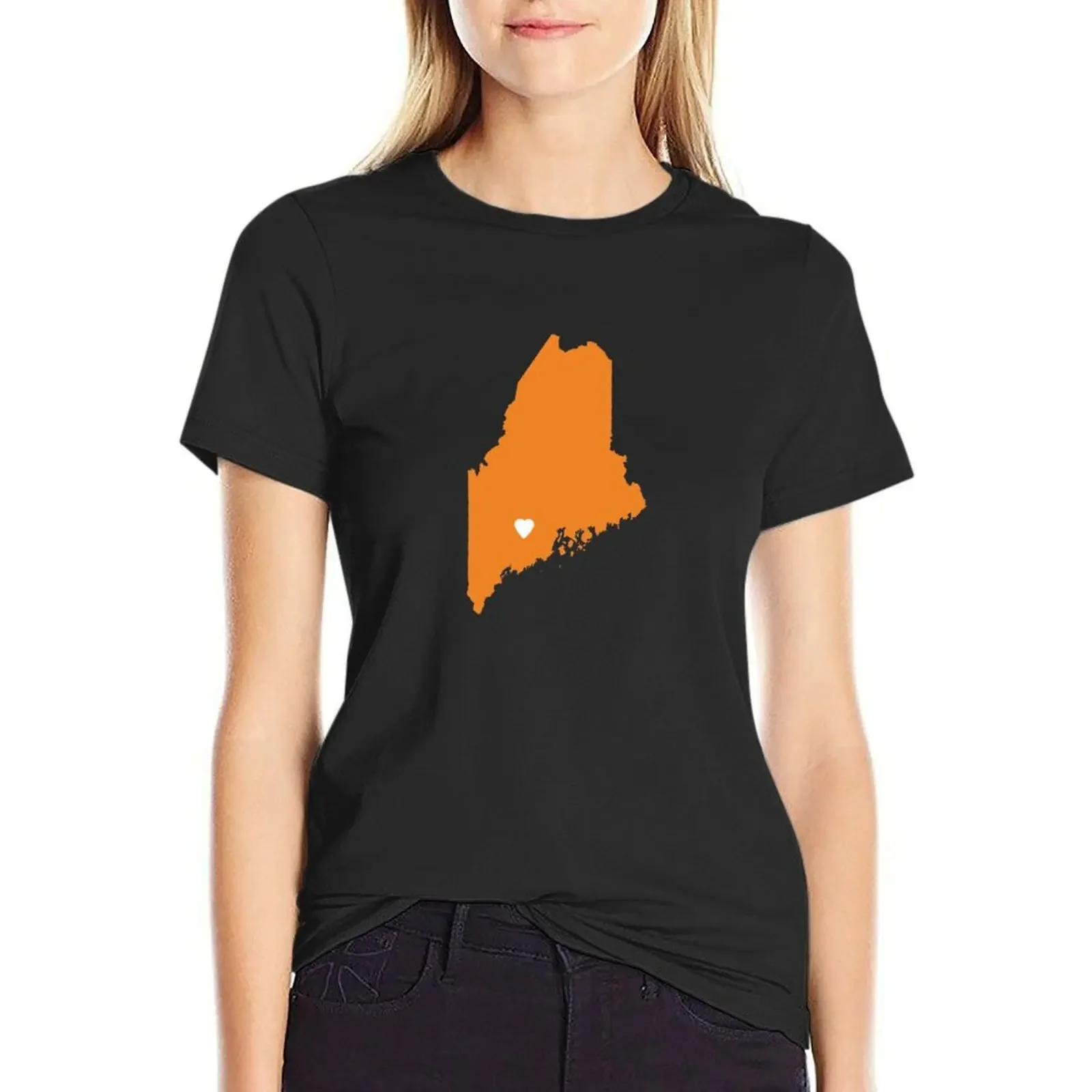 Maine Love in Orange T-shirt summer tops summer top Top Women