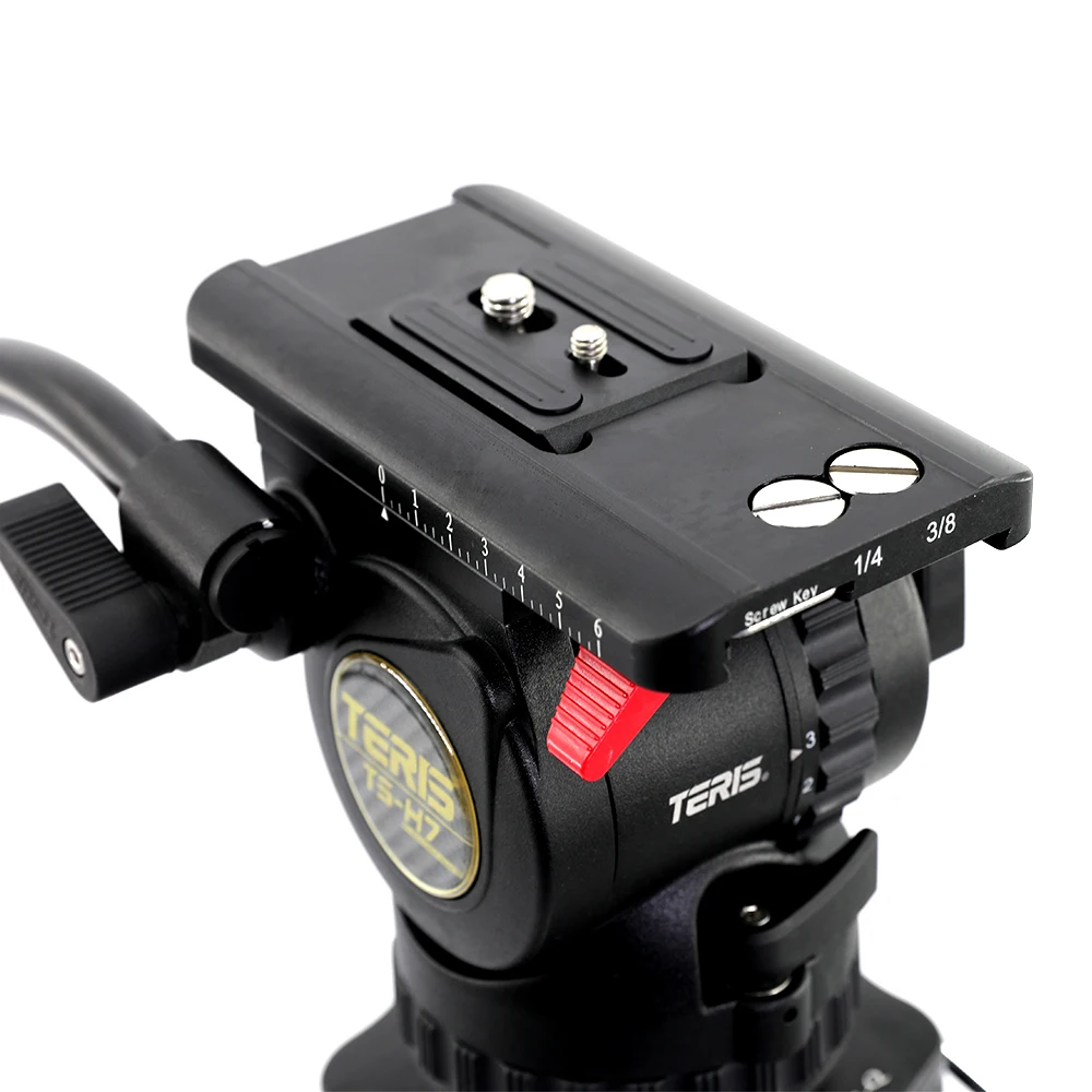 نظام ترايبود ألياف الكربون Teris Ts-H14Cf-Q رأس السائل قفل سريع تصميم ترايبود 1/4 و 3/8 مسامير احتياطية لوحة الذهاب القياسية التي تعمل باللمس