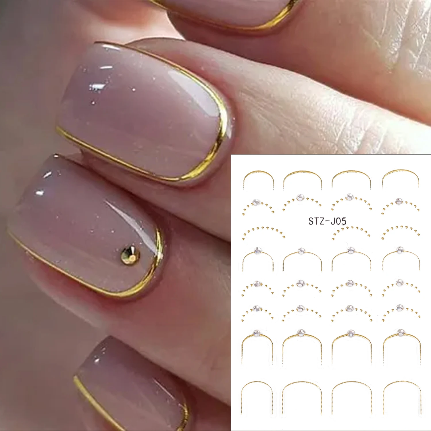 3 stks/set 5D Steentjes Goud Zilver Franse Tips Nail Stickers Retro Wave Eenvoudige Lijn Ontwerp Lijm Slider Nail Art DIY Decals