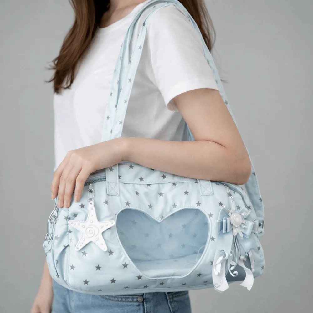 Sweet Star Print Ita Bag Large Capacity DIY Badge Display Lolita Handbag Wing Design Heart-shaped Display Layer