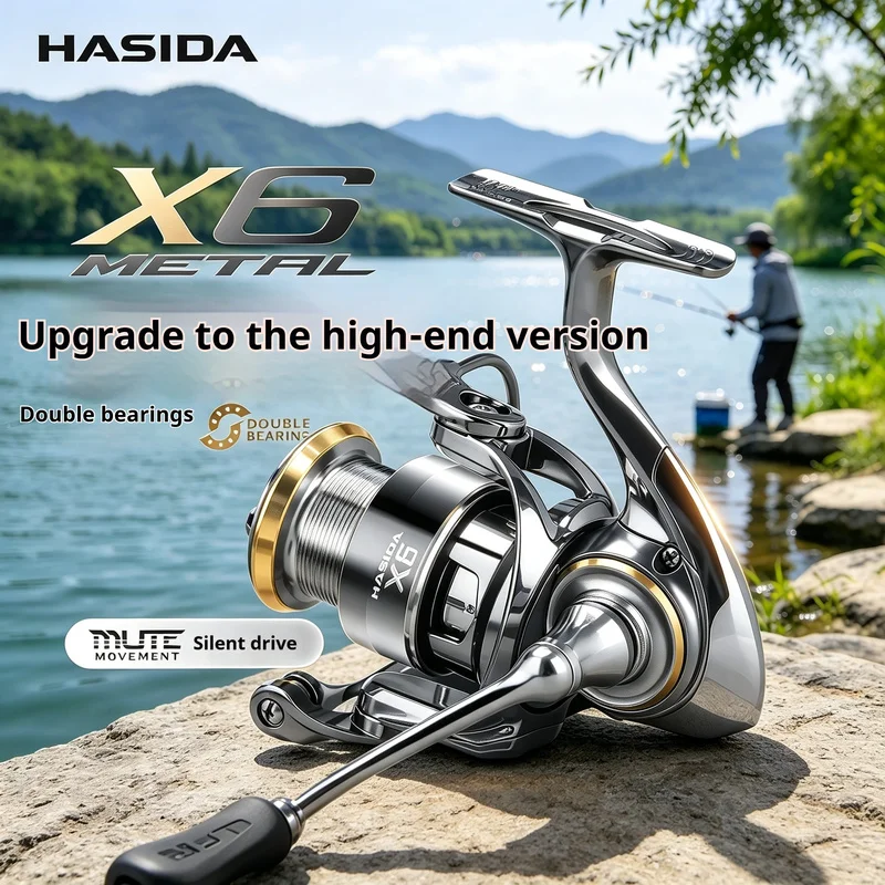 Hasida X6 Spinning Reel Metal Spool Preloading Drag Left Right Interchangeable Long Cast Saltwater Freshwater Lure Fishing Reel