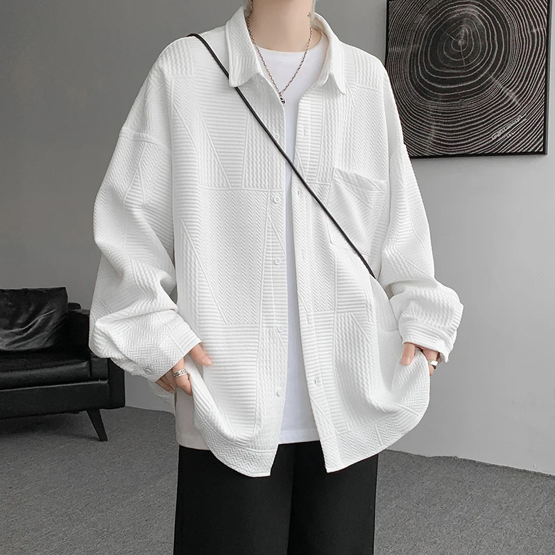 

Мужская рубашка с длинными рукавами и вышивкой премиум-класса, свободного кроя, в корейском стиле, повседневная, в японском стиле, больших размеров