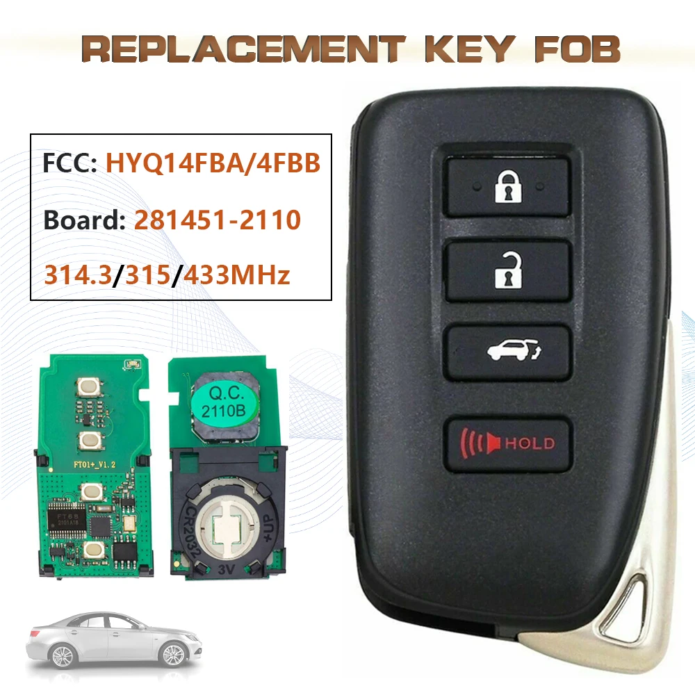 

KEYECU 312/314/315/433MHz FCC:HYQ14FBA Board:281451-2110 AG Smart Keyless Remote Key Fob for 2015-2019 Lexus LX570 NX200t NX300