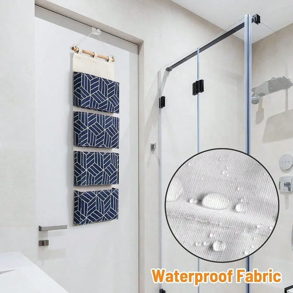 

2Pcs Over Door Hanging Storage Bags Wall Mount Closet Organizer, 4 Big Pockets Linen Cotton Fabric Multi Functional Living Room