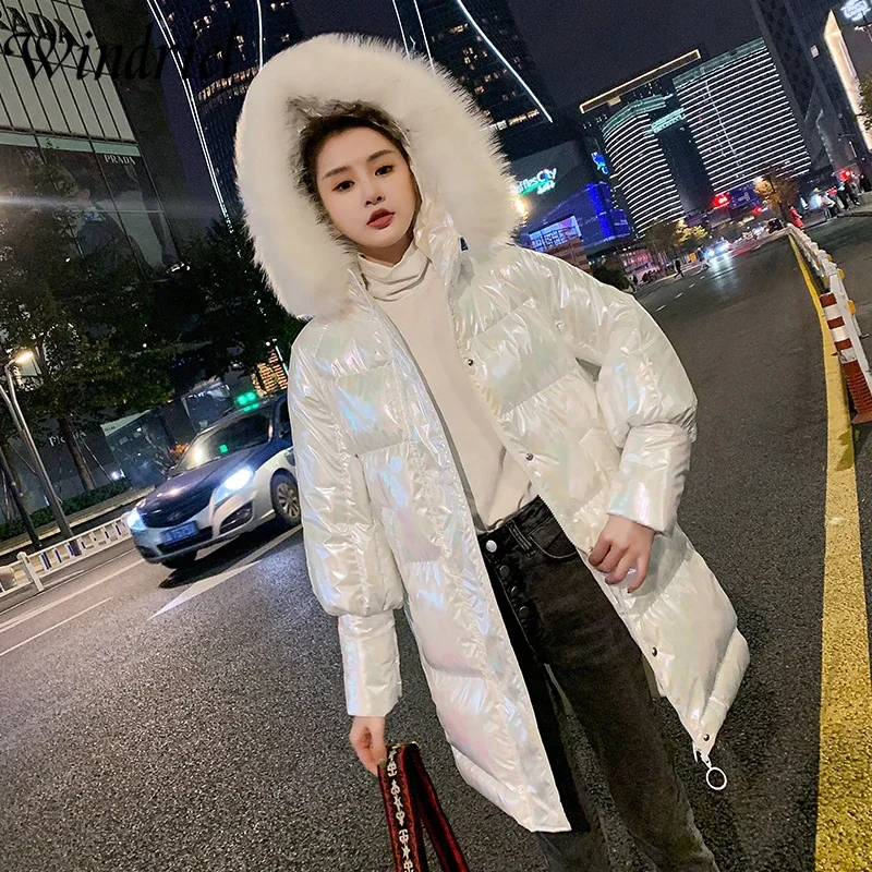 Female Jacket Coat High Street Women Winter Long Jacket Bright Waterproof Warm Parka Loose Stylish Padded Clothing Windriel