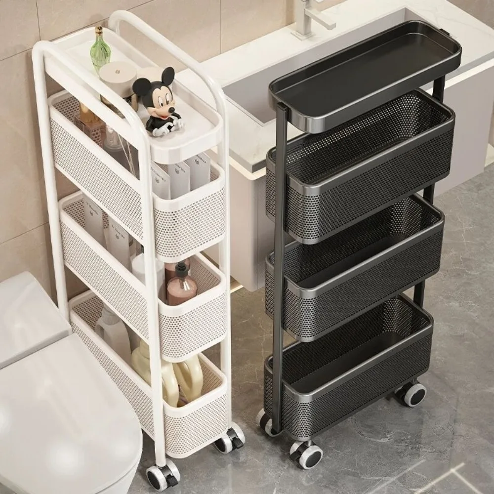 Kitchen Storage Rack Household Gap Multilayer Pull-out Trolley Floor Standing Seasoning Organizer Bathroom Mobile Narrow Cabinet