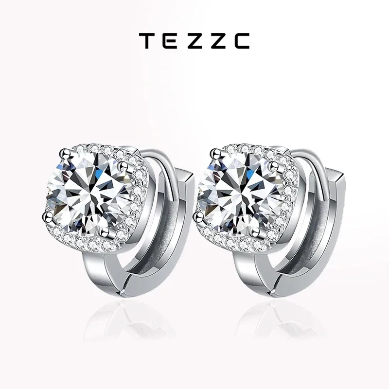 Tezzc 100% 925 Sterling Silver 0.5ct 1ct Real Moissanite Earring Hoops For Women Sparkling Wedding Party Luxury Fine Jewelry