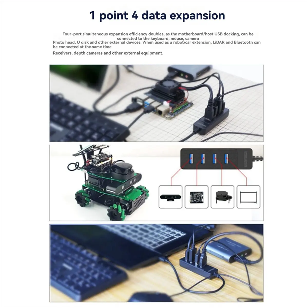 

【To&On-e】 4-Port High-Speed USB 3.0 Hub 50CM USB Splitter Adapter, Expansion Dock for 5/ Robot Car