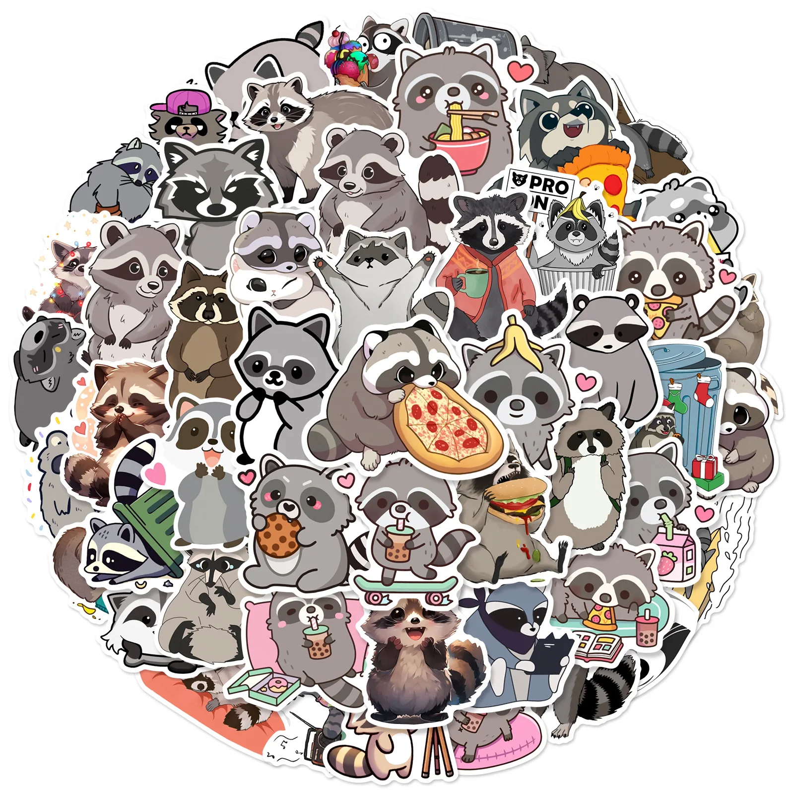 50pcs Procyon lotor Animals Cartoon Graffiti Stickers DIY Phone Guitar Laptop Notebook Suitcase Cup Waterproof Sticker Kids Toy