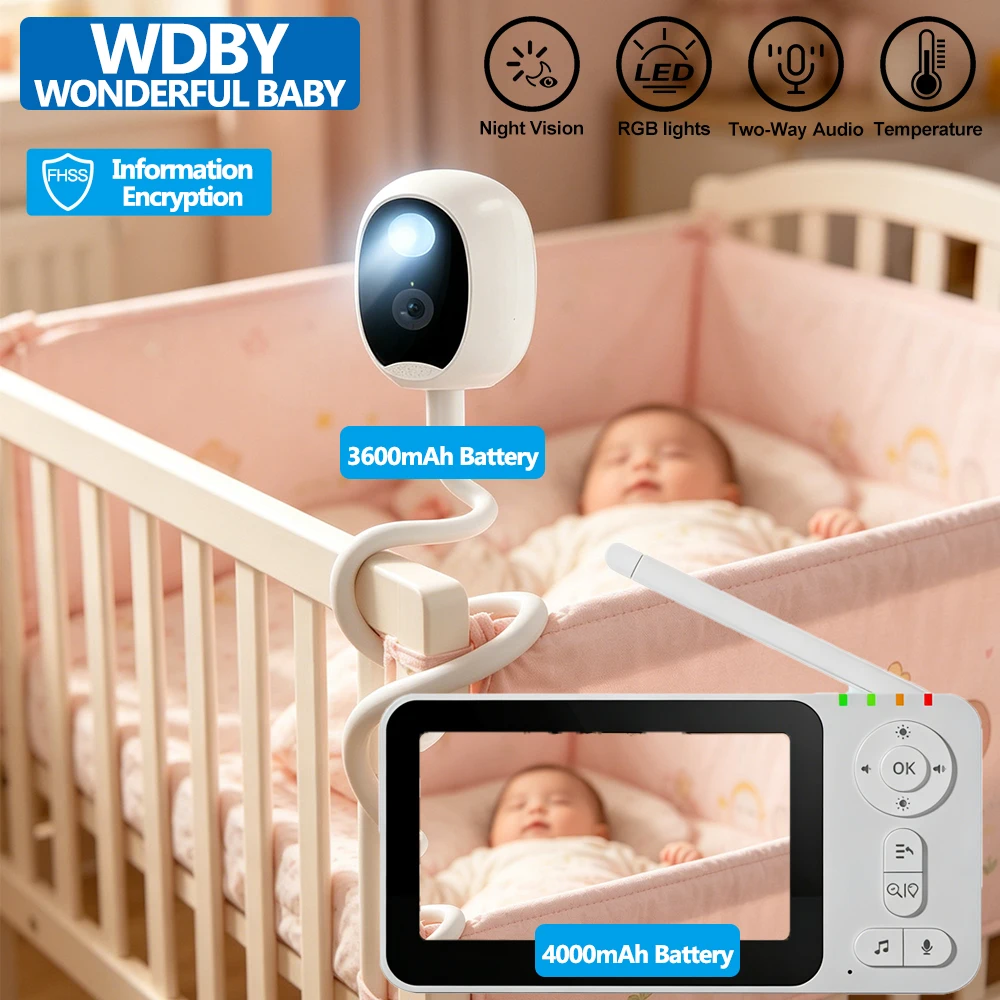 4.3-inch Baby Monitor Wireless 5200mAh Battery Camera & 3000mAh Monitor IR Night Vision Crying Detection Convenient Baby Camera