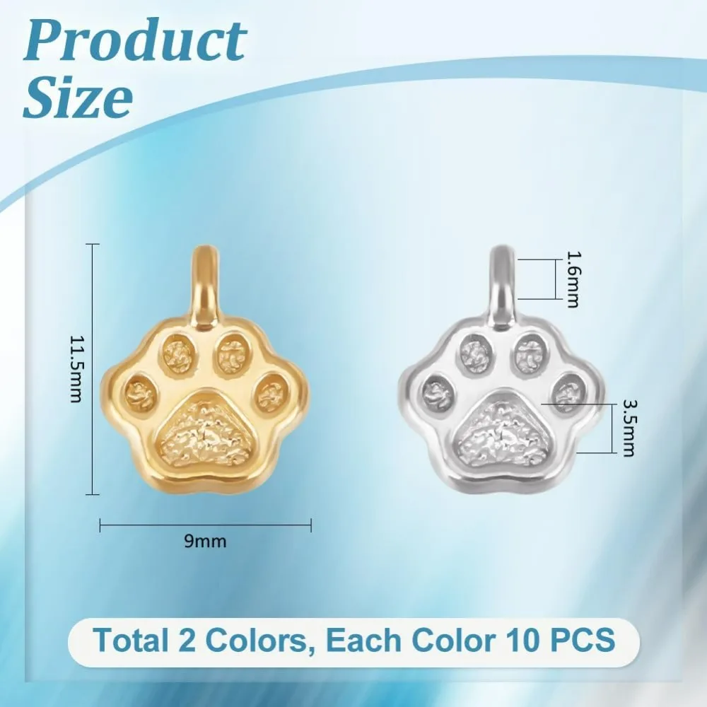 20 قطعة 2 ألوان 304 دلايات من الفولاذ المقاوم للصدأ الحيوان القط الكلب باو قطعة السحر باو طباعة سحر الحيوان البصمة مجوهرات #2