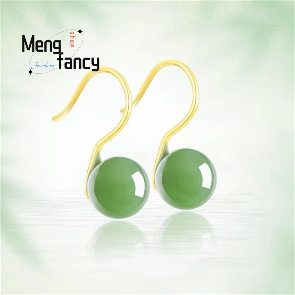 

Spinach Green S925 Silver Inlaid Natural Hetian Jasper Earrings Exquisite High-grade Elegant Sexy Young Girls Fashion Jewelry