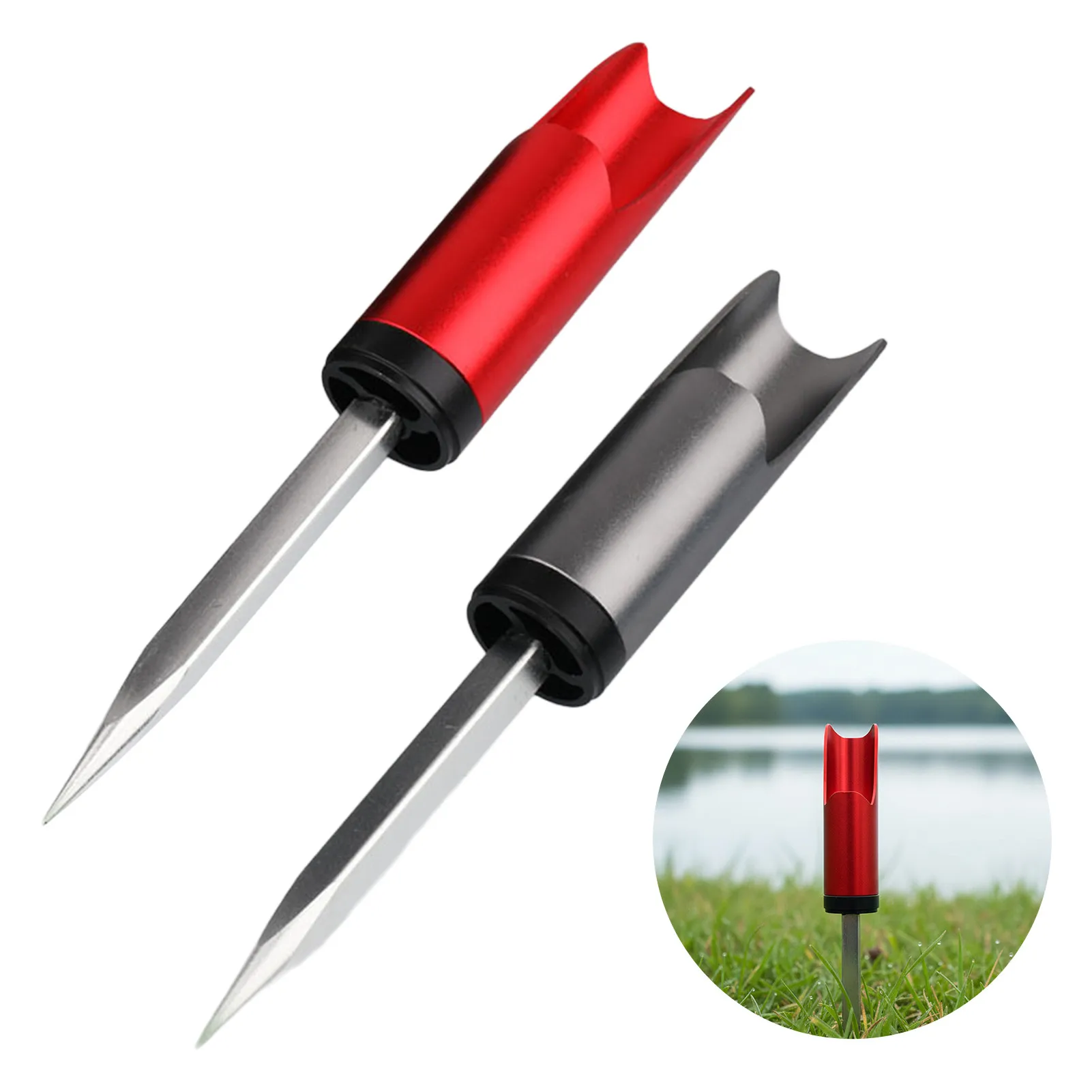 Universal Fishing Rods Holder with Ground Insert Design Durable Alloy Support for Baitcast, Spinning, and Lure Rods