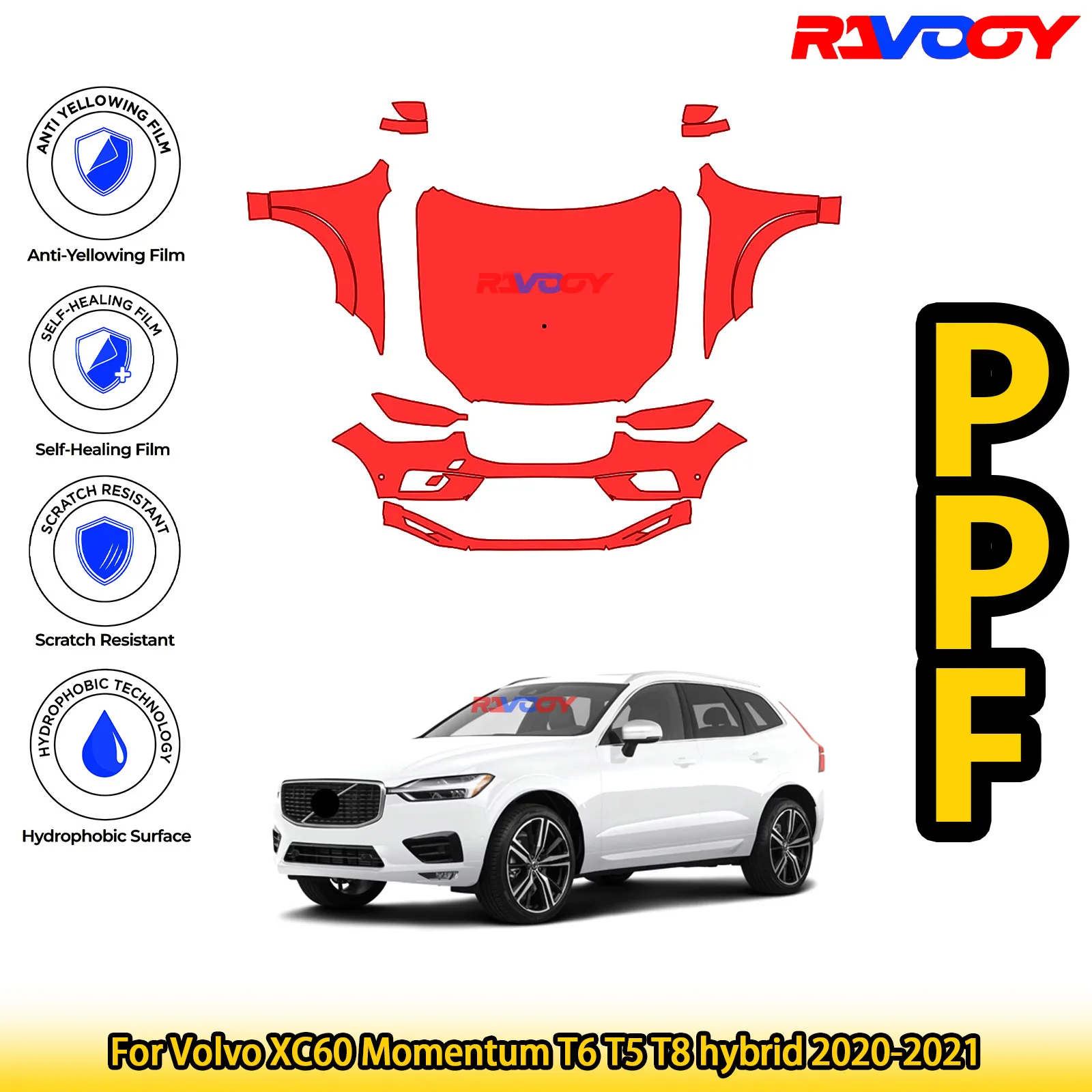 

Для Volvo XC60 Momentum T6 T5 T8 гибридный 2020-2021 глянцевый матовый черный предварительно вырезанный передний комплект PPF защитная пленка для краски