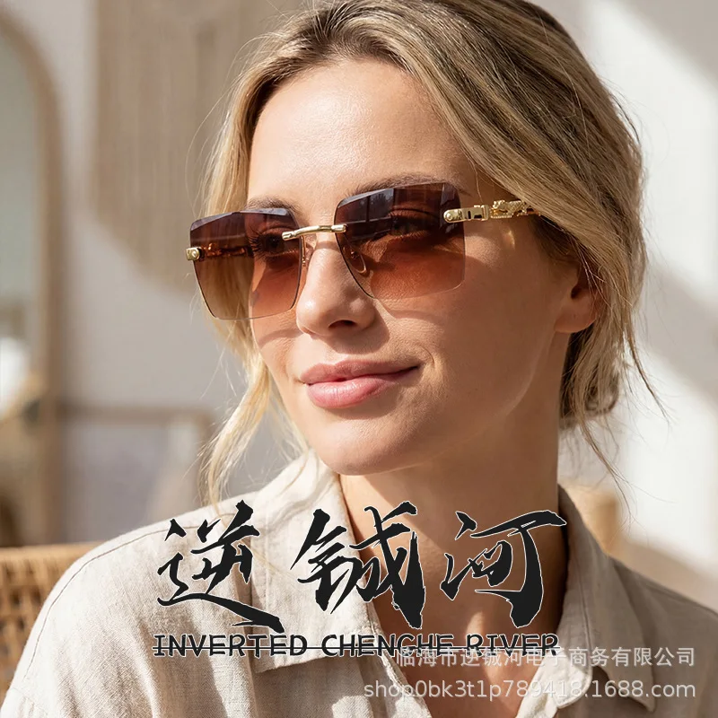 

2026 New Vintage Rimless Leopard Metal Sunglasses, Luxury UV400 Protection Women Fashion Trendy Eyewear