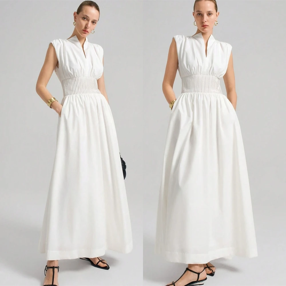 Moda personalizada camisa vestido de noite delicado sem mangas vestidos de baile temperamento com decote em v vestidos de ocasião especial