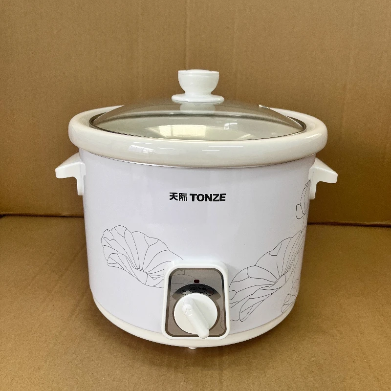 White Ceramic Baby Stew Pot, Electric Cooker for Porridge & Soup, Glass Lid, Water Bath, Safe Infant Food Preparation