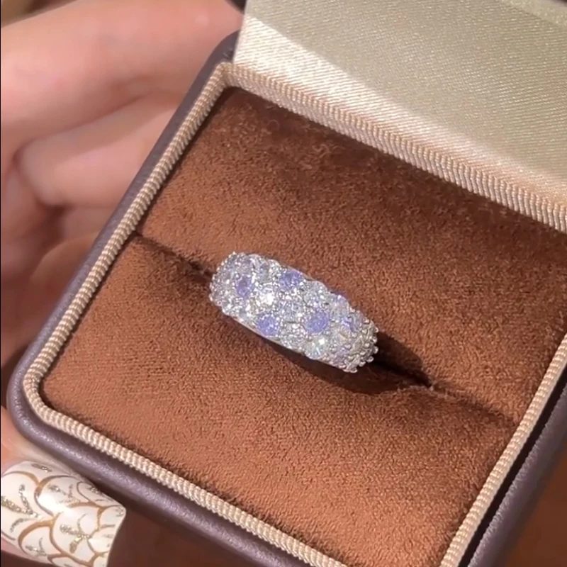 

Высококачественные ослепительные фиолетовые бриллиантовые кольца со звездным небом для женщин, милое серебро 925, изысканные шикарные полукруглые кольца для пар, ювелирные изделия