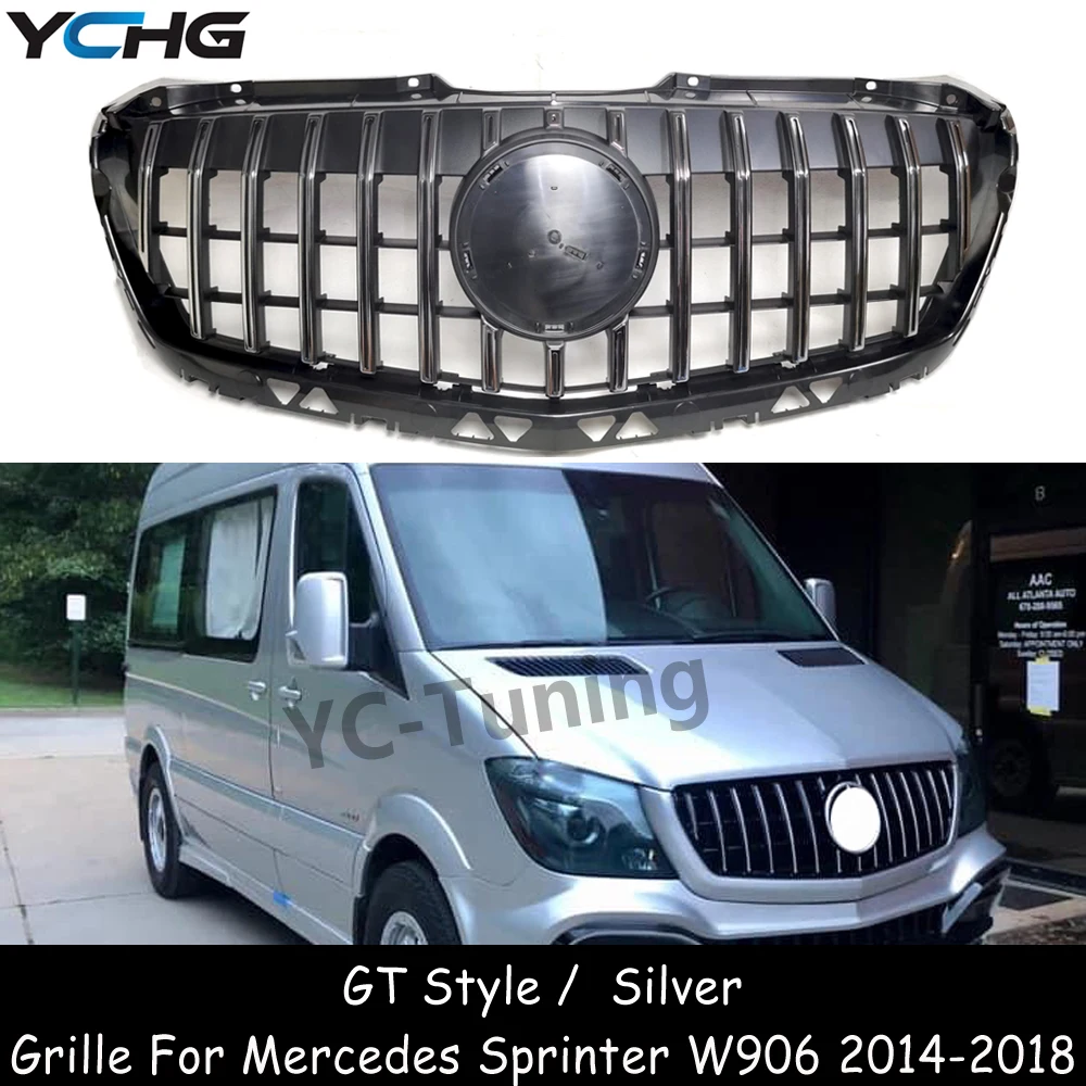 W906 GT Style Front Bumper Grill For Mercedes Benz Sprinter W906 facelift Racing Grille 2014-2018 Black / Silver