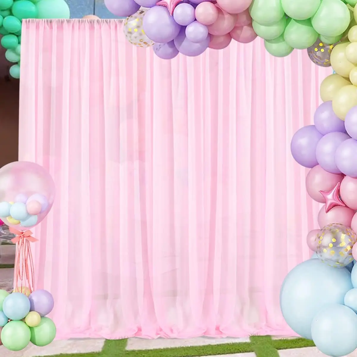 60ft×8ft Light Pink Sheer Chiffon Backdrop Curtain for Parties 12 Panels 5×8ft Wrinkle Free Glimmer Backdrop Drapes for Girls Un