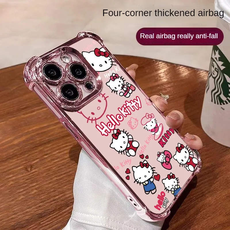 

Sanrio Hello Kitty Cute Phone Cases For iPhone 15 14 13 12 11 Pro Max Mini XR XS 7 8 Plus Cartoon Anti-drop Soft Cover Pink Girl