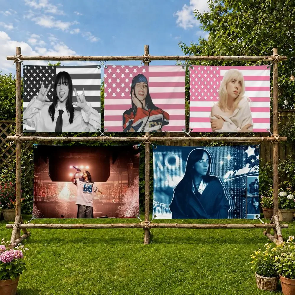 Billie Eilish Singer Tour Collage Flag Soft skin-friendly Durable Tapestry Outdoor party Home living room bedroom Decoration